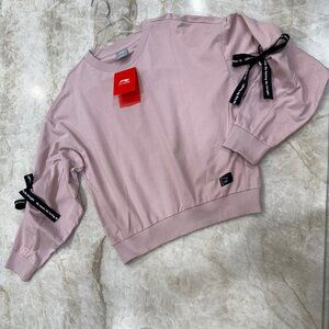 LI-NING NWT Lightweight Pink Sweatshirt with Black Ribbons